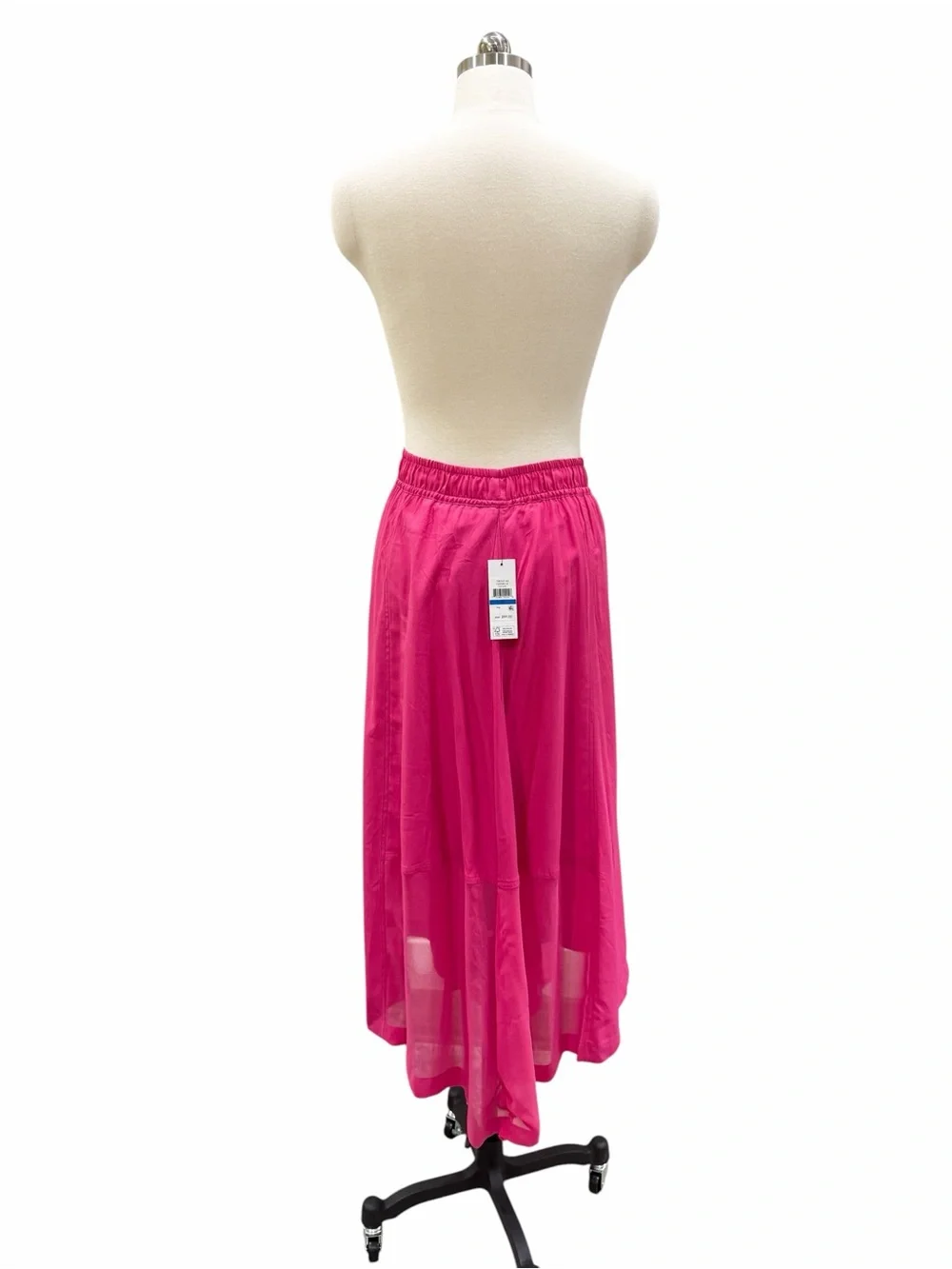 DKNY Handkerchief Hem Mixed Media Pull On Elastic Waist Maxi Skirt Pink XL NWT